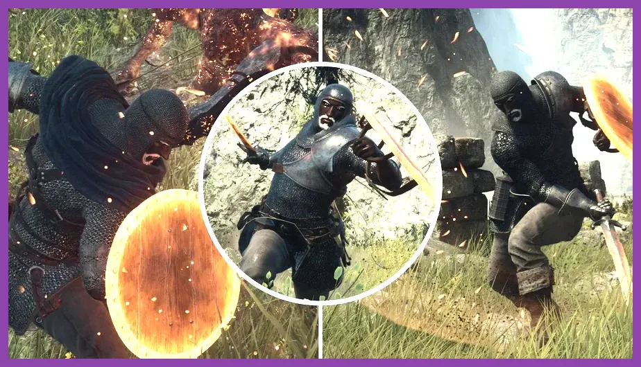B-Tier Fighter blocking boss attack with shield in Dragon's Dogma 2