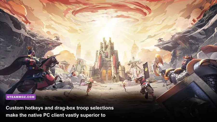Rise of Kingdoms PC native client user interface showing hotkeys and troop control