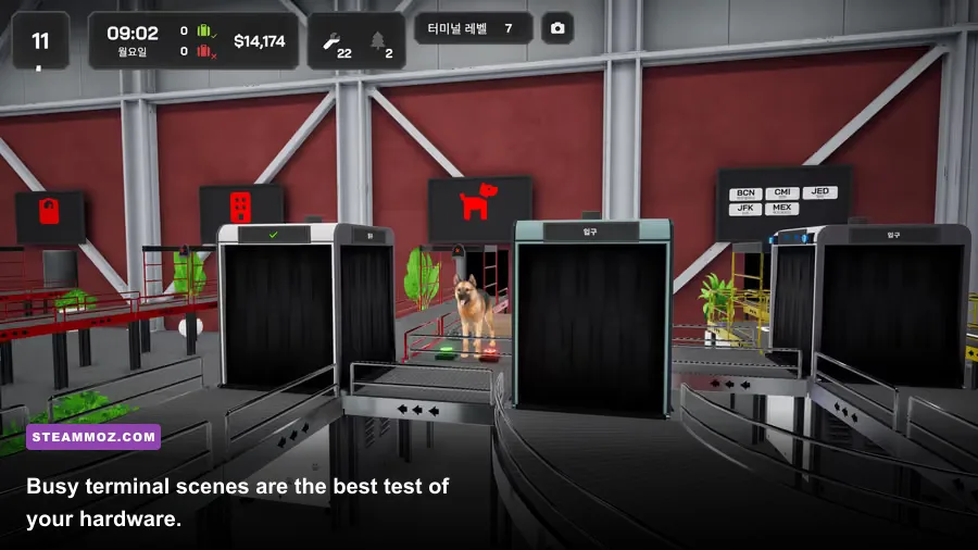 Baggage Inspector airport terminal interior with security checkpoint gameplay