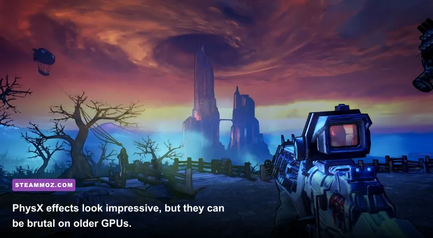 Borderlands 2 PhysX effects showing explosions debris and cloth during Dragon Keep gameplay