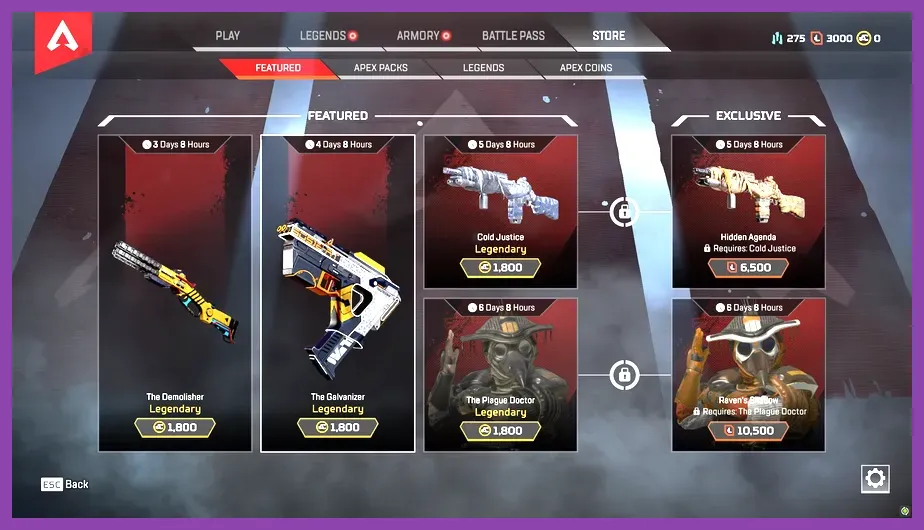 Apex Legends in-game store showing unlockable characters