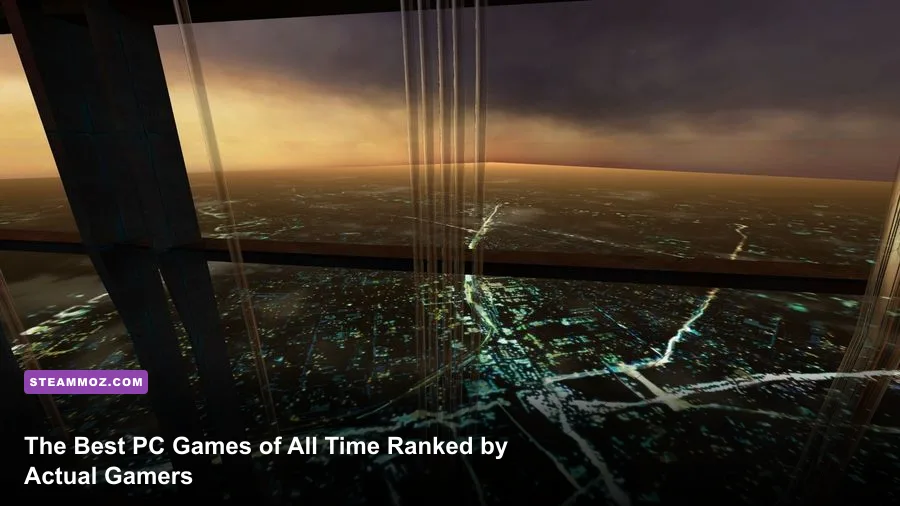 Iconic view of the Citadel towering over City 17 in Half-Life 2