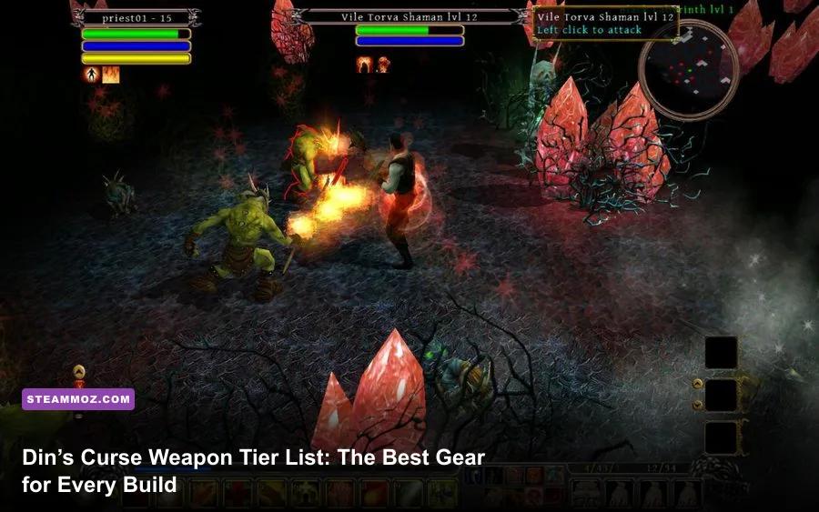 Din's Curse hero battling enemies inside a randomized dungeon