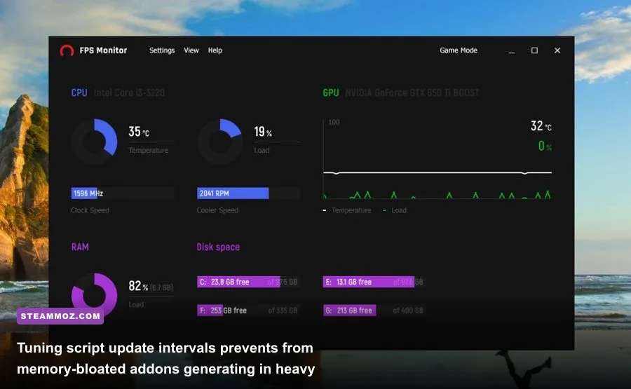 System performance monitoring overlay showing frame times and memory consumption during gameplay