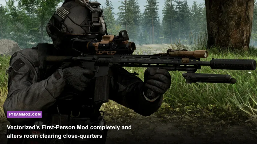 First-person view aiming down assault rifle sights in Ghost Recon Breakpoint