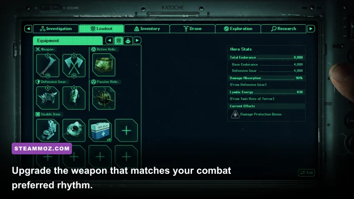 Hell Is Us weapon upgrade screen showing melee equipment