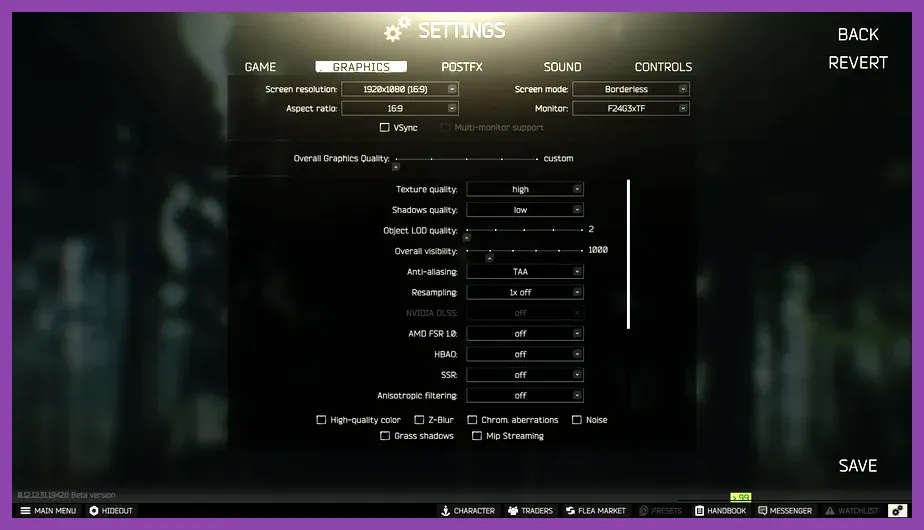 Escape from Tarkov graphics settings configuration