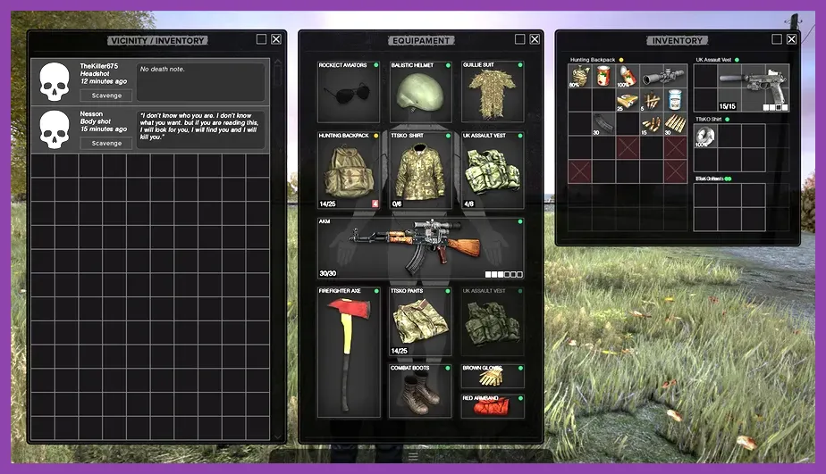 DayZ survival inventory and character management screen