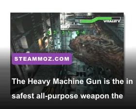 Dino Crisis 2 Dylan firing the Heavy Machine Gun at dinosaurs