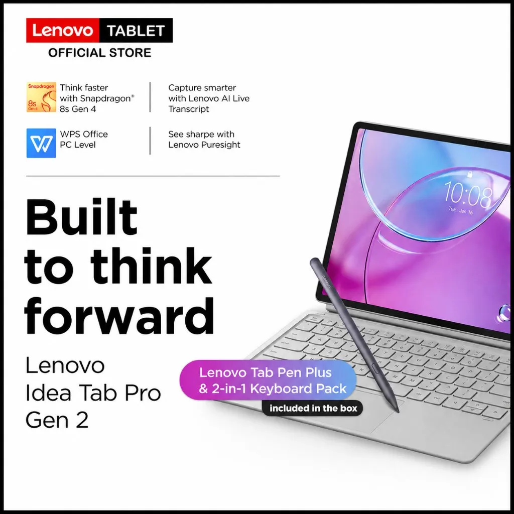 Lenovo Idea Tab Pro Gen 2 - WPS Office PC Level - Snapdragon 8s Gen 4 - 8/256GB - 13 inch 3.5K 144Hz 800 nits HBM - Android 16 - Dolby Vision - battery 10,200 mAh - 1 Year Carry InWarranty