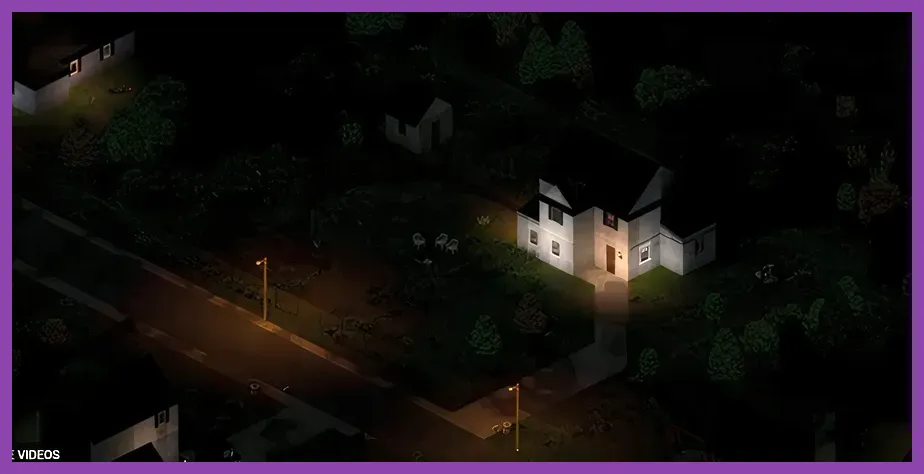 Project Zomboid interior lit by a flashlight during a dark night