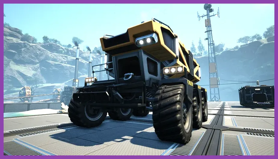 Truck moving fast on a straight road with dust particles