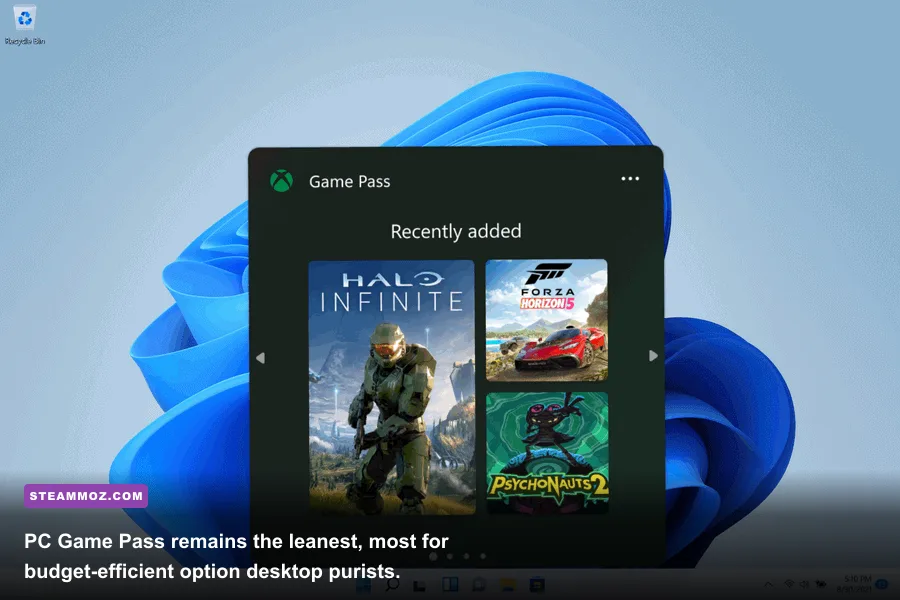 PC Game Pass desktop app running on Windows 11 with game management options
