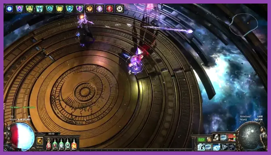 Character equipped with Voidforge weapon and flask setup for the Maven encounter