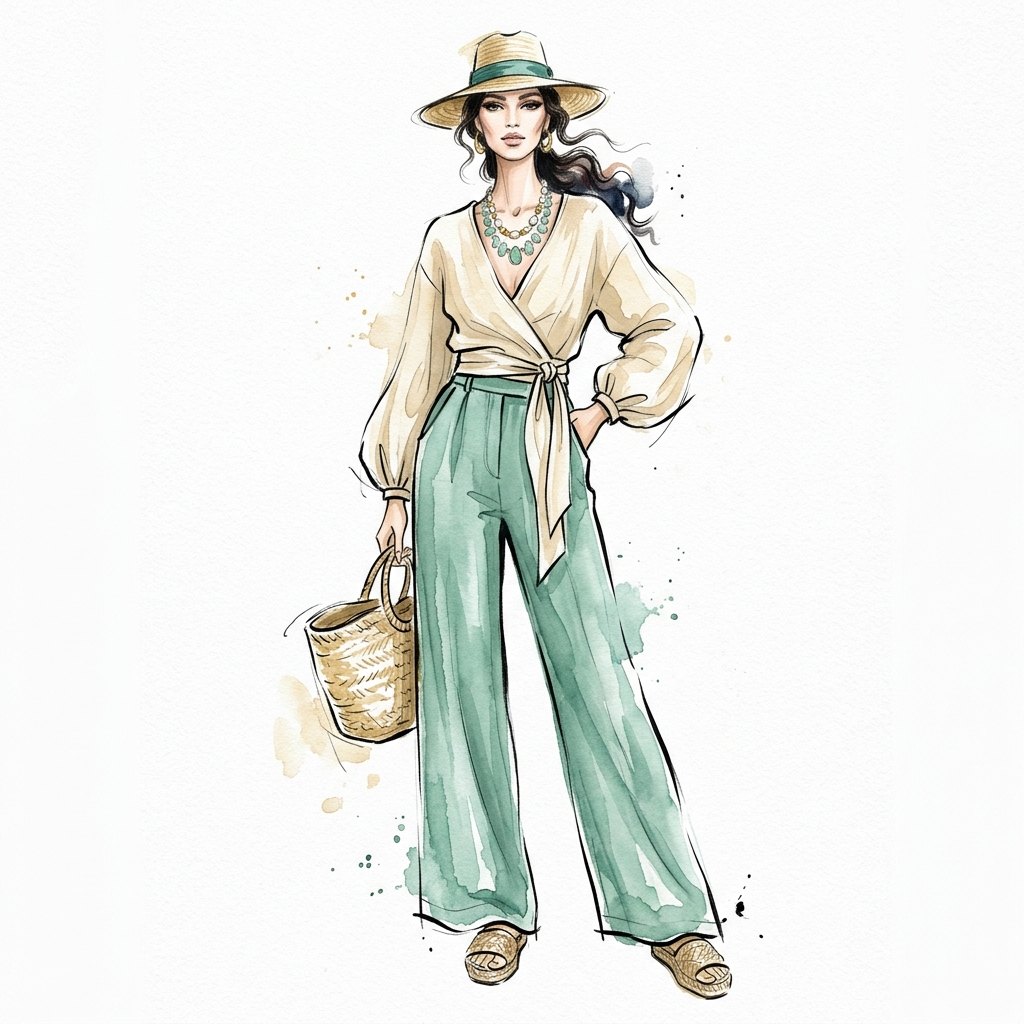 Resortwear moodboard: washed linen, sun-bleached neutrals and sea-glass green