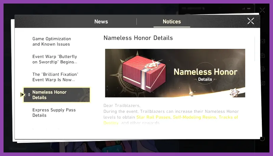 Honkai Star Rail Nameless Honor interface showing large Credit bundles