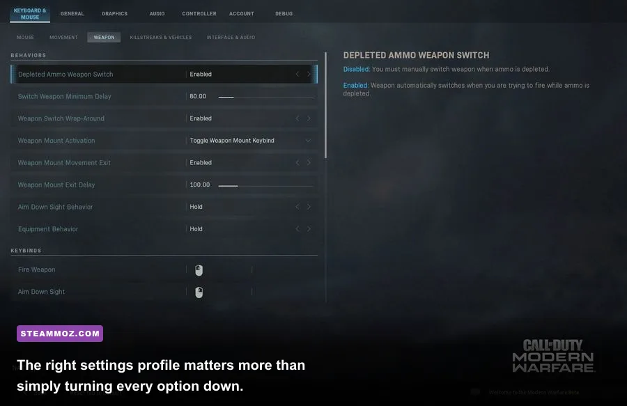 Modern Warfare PC graphics settings menu with texture and shadow options