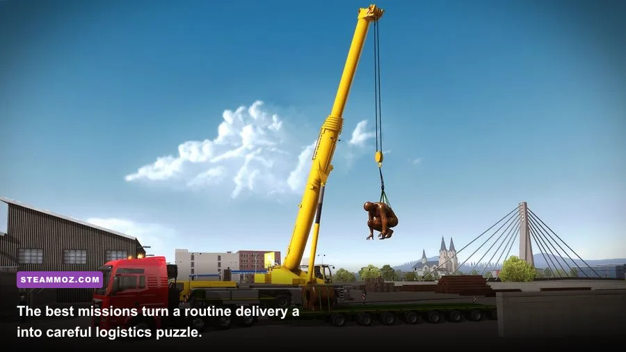 Heavy-lift mission using the Liebherr LTM 1300-6.2 at a construction site in Construction Simulator 2015