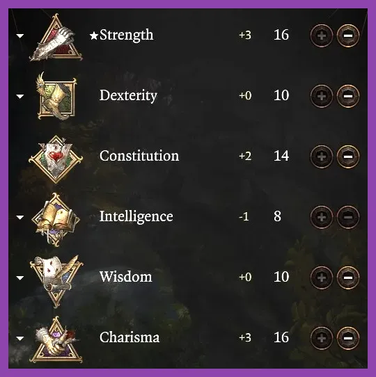 Baldur's Gate 3 Paladin Sorcerer character creation and ability scores