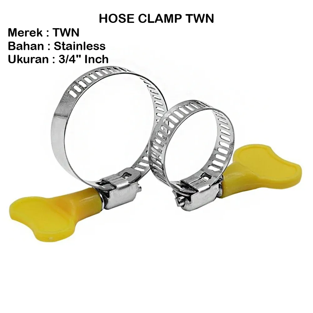 Hose Clamp 3/4 Inch TWN Yellow Handle / Klem Selang Kuping Kuning 13-19mm Stainless Steel