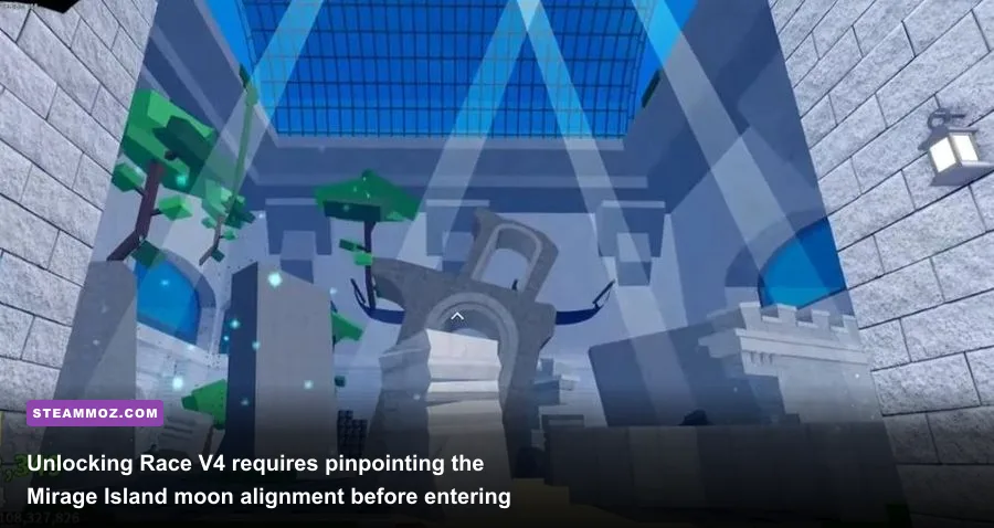 The giant mechanical clock inside the Temple of Time in Blox Fruits