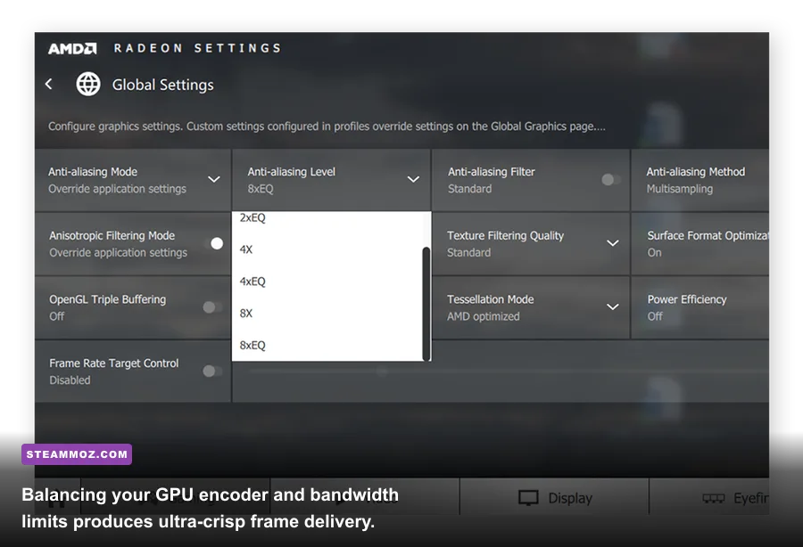 A gamer fine-tuning GPU encoder parameters and network bitrate profiles