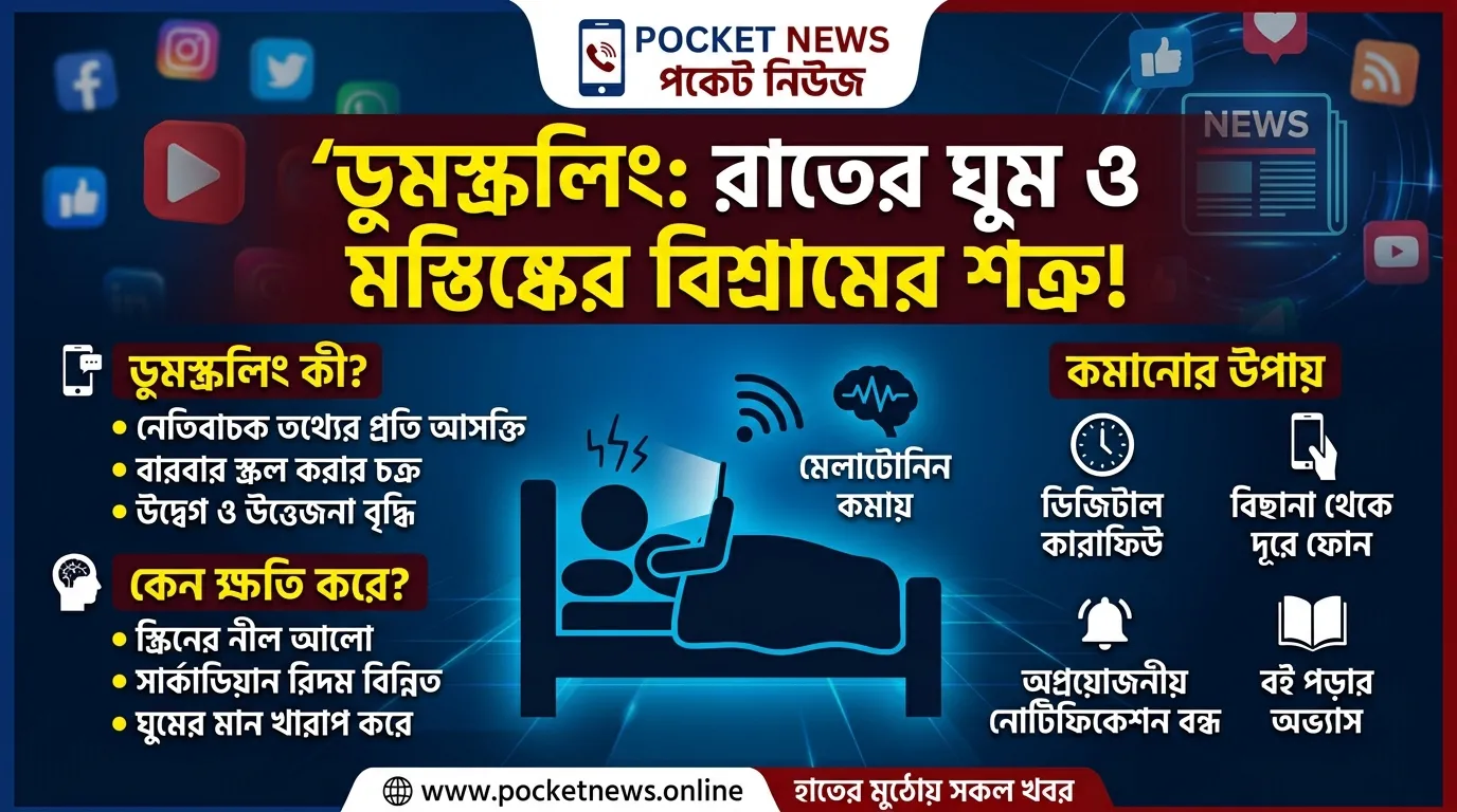 রাতে ফোন স্ক্রল করতে করতে কখন যে রাত শেষ—ডুমস্ক্রলিং যেভাবে নষ্ট করছে ঘুম ও মস্তিষ্কের বিশ্রাম রাতে ফোন স্ক্রল করতে করতে কখন যে রাত শেষ—ডুমস্ক্রলিং যেভাবে নষ্ট করছে ঘুম ও মস্তিষ্কের বিশ্রাম