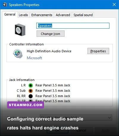 Windows sound settings showing default format configuration at 48000 Hz