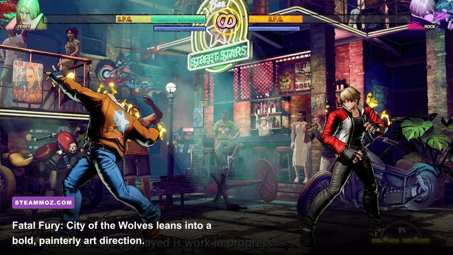 Fatal Fury City of the Wolves stylized fighting stage visuals