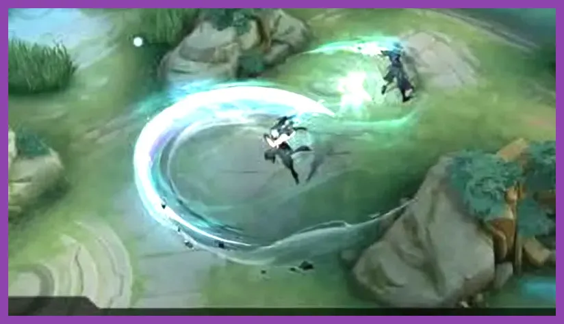 Mobile Legends hero casting abilities with particle effects
