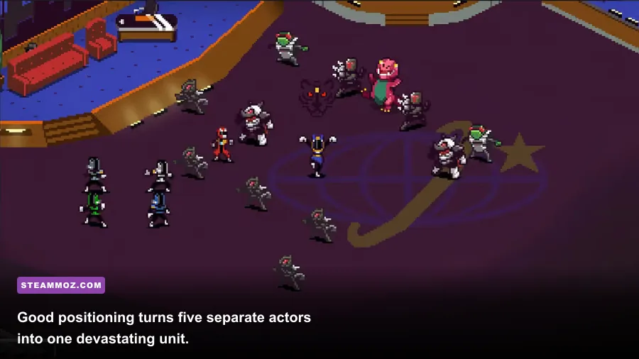 Chroma Squad actors positioned together for a coordinated team attack