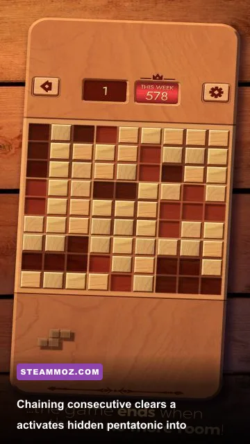 Woodoku combo clear animation with multiple wooden rows and 3x3 squares exploding into particles