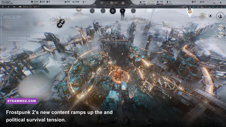Frostpunk 2 frozen dystopian city expansion gameplay