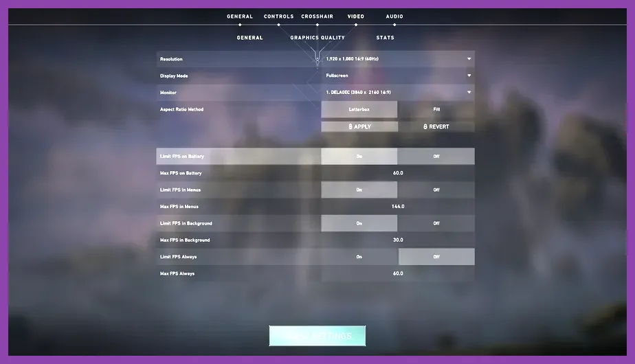 Valorant graphics settings menu PC
