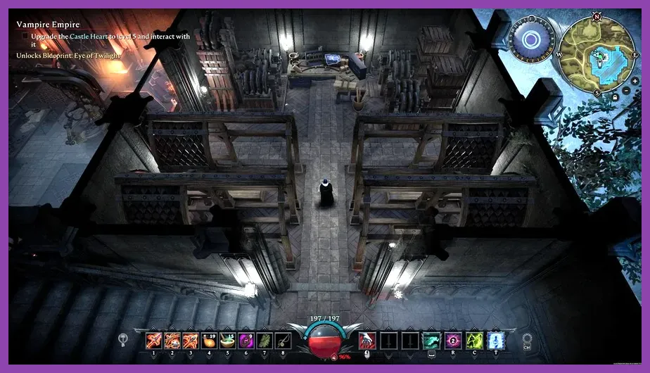V Rising castle interior showing various crafting stations