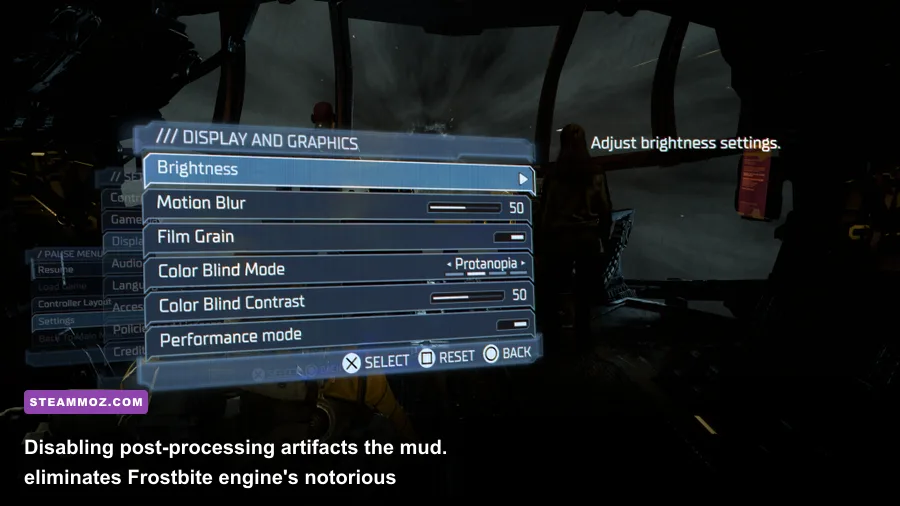 Side-by-side comparison of graphics modes and lighting effects in Dead Space remake on PS5