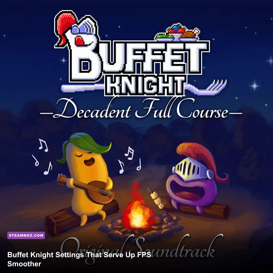 Buffet Knight Decadent Full Course gameplay screenshot showing its colorful restaurant dungeon