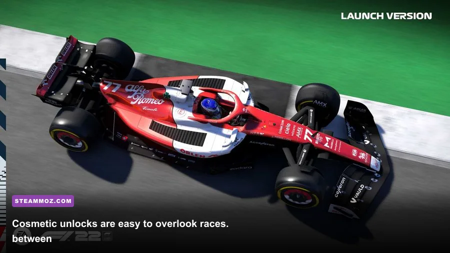 Custom driver helmet and racing suit customization screen in F1 22
