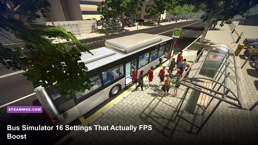 Bus Simulator 16 bus driving through a detailed city route on PC