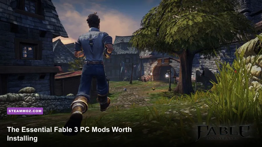 Fable 3 PC screenshot showing Albion castle and countryside