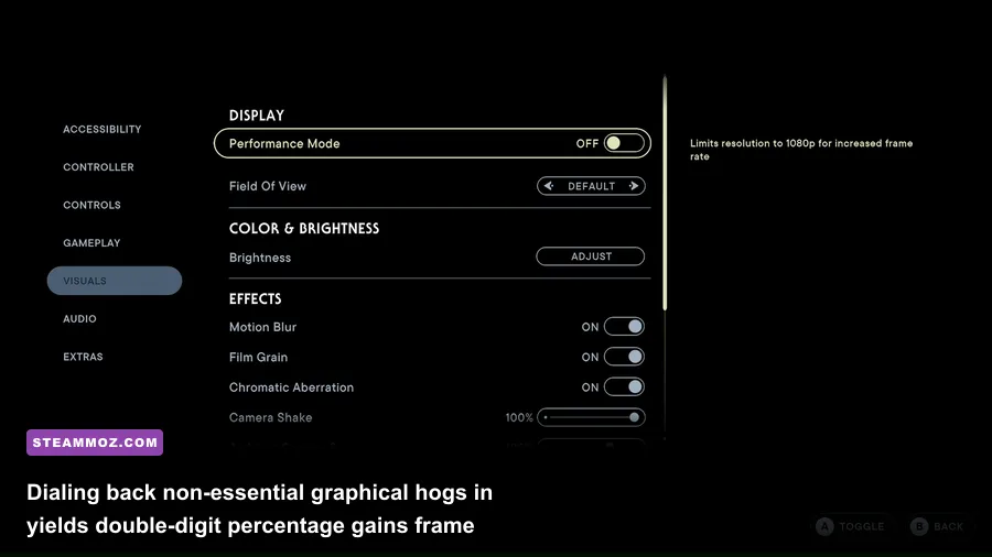 PC graphics settings display menu showing resolution scaling and ray tracing toggles