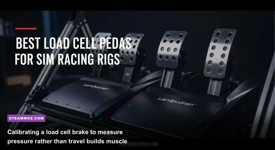 Load cell sim racing pedal set being calibrated with custom pressure curves