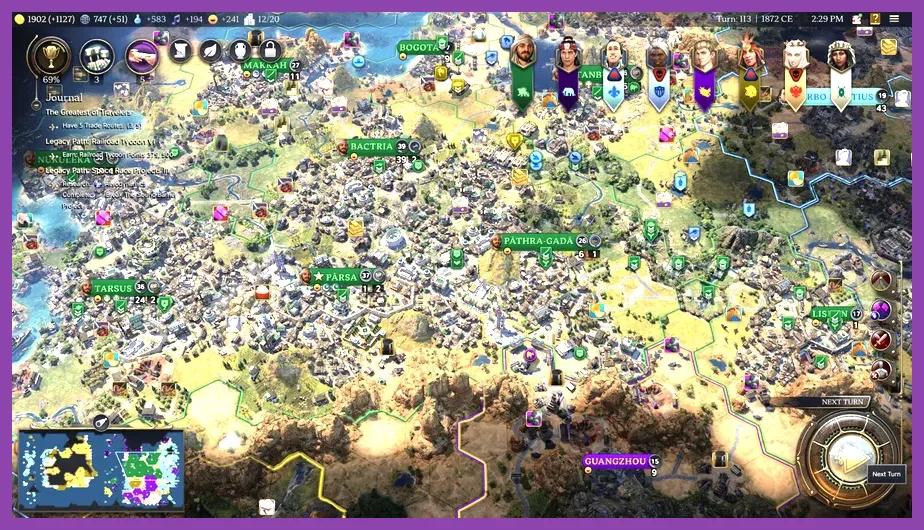 Civilization 7 gameplay map view with units and cities