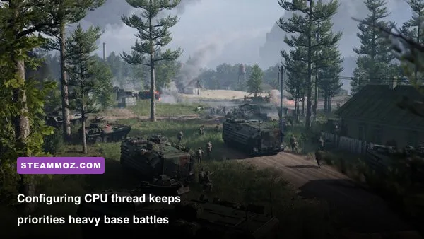 Soldiers defending a fortified forward operating base in Squad