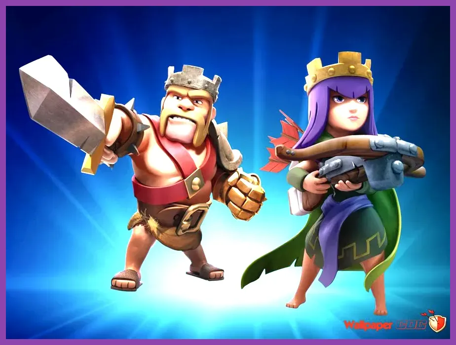 Barbarian King and Archer Queen using Hero Equipment in Clash of Clans