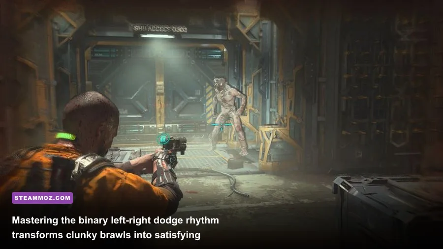 Jacob dodging a mutated Biophage attack in close-quarters melee combat