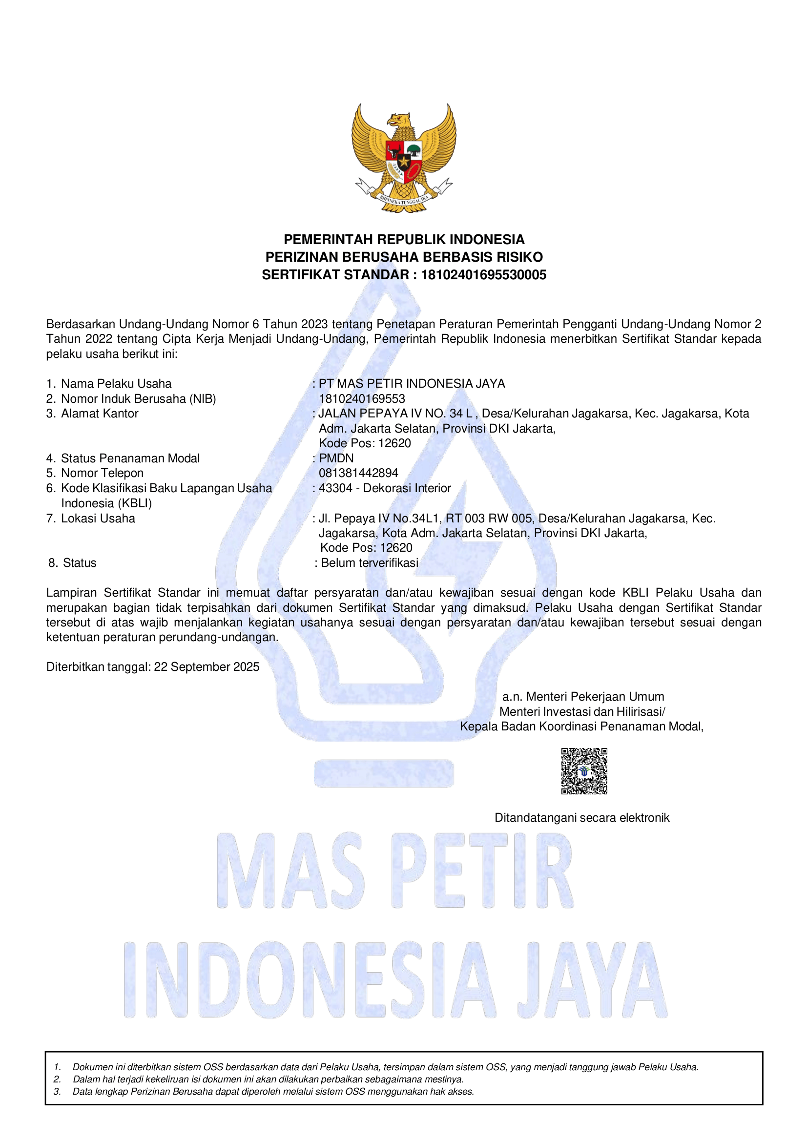 Sertifikat Standar Dekorasi Interior