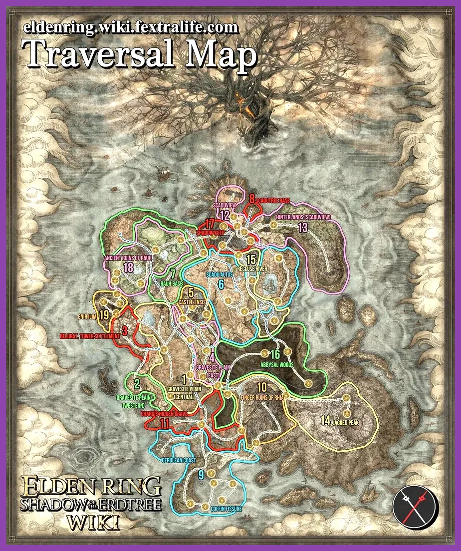 Map highlighting the best Larval Tear farming locations in Shadow of the Erdtree