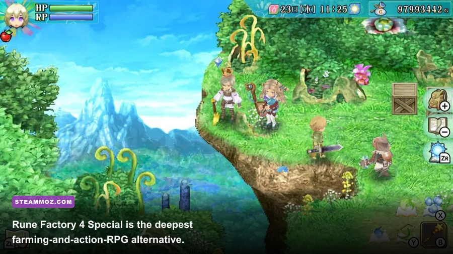 Rune Factory 4 Special gameplay showing a dungeon battle near Selphia