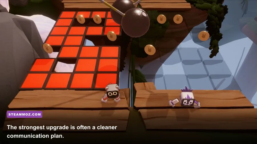 Biped 2 players activating switches and solving a cooperative puzzle